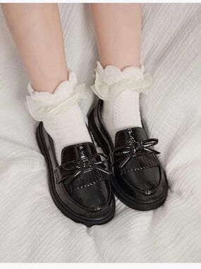 Black Patent Loafers with Bow Accent